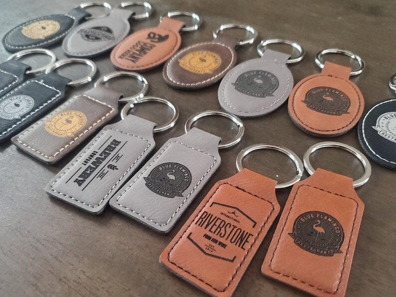 Custom Logo Leatherette Keychain, Engraved / Etched Keychain With Your Logo, Personalized Signature Cutouts 