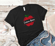Custom Name Real Glitter Apple Teacher Design T-Shirt Signature Custom Works Black X-Small 