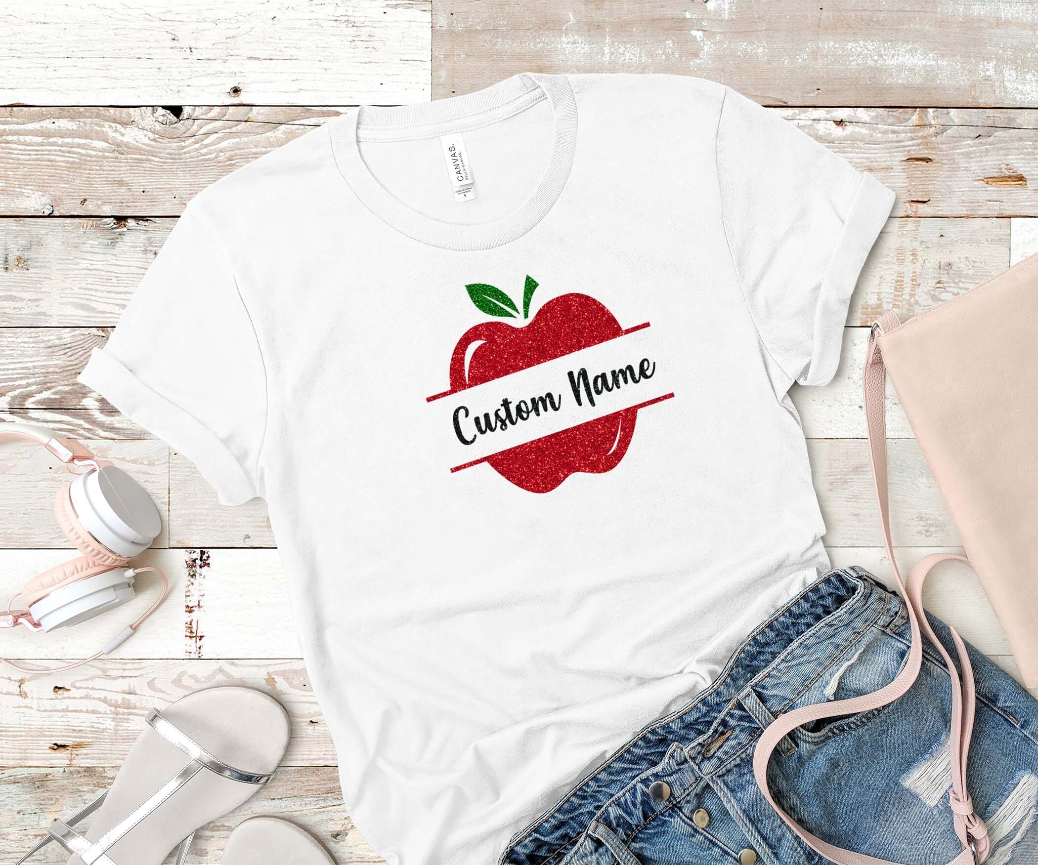 Custom Name Real Glitter Apple Teacher Design T-Shirt Signature Custom Works White X-Small 