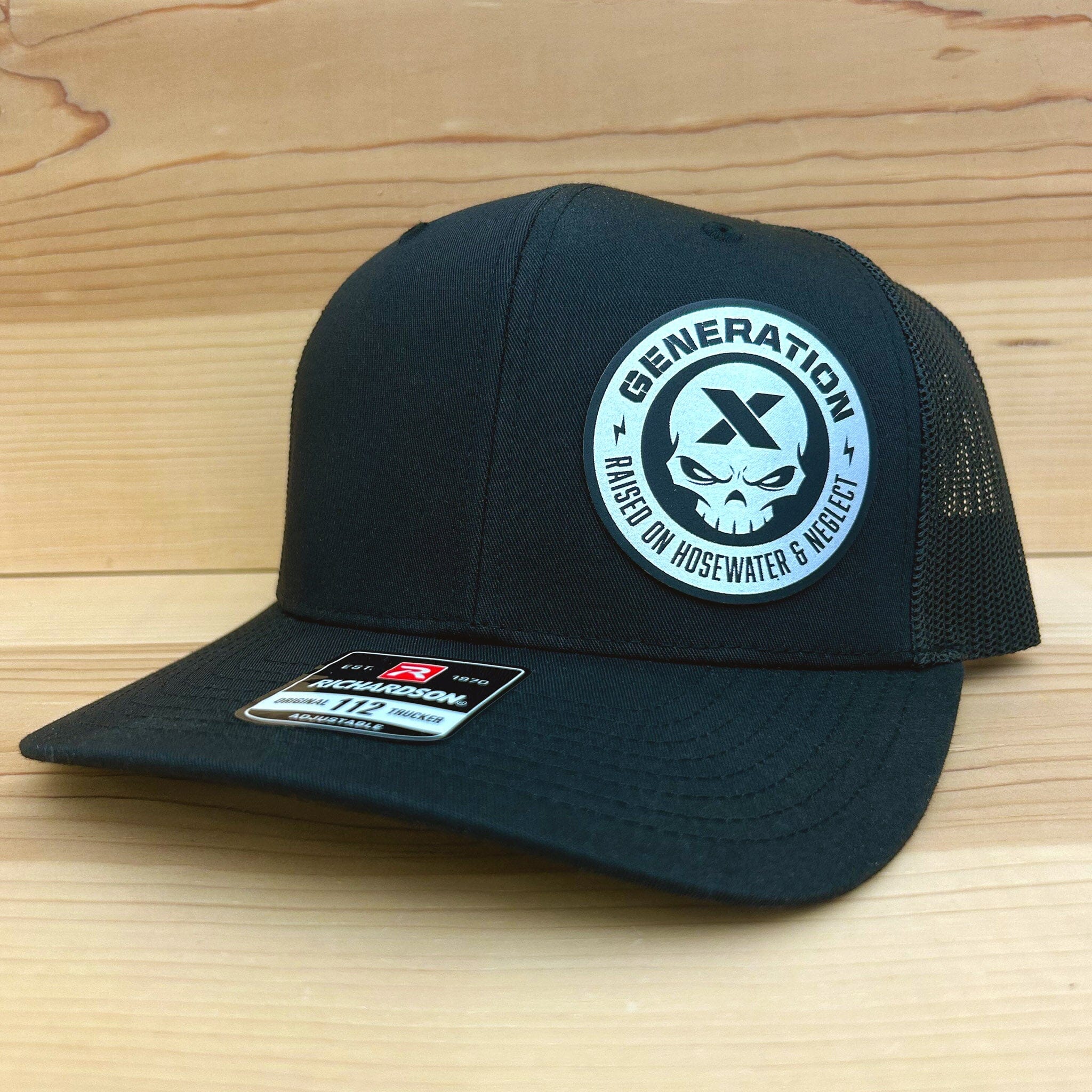 Generation X Skull Hat Headwear Signature Custom Works Black Hat with Black/Silver Patch 