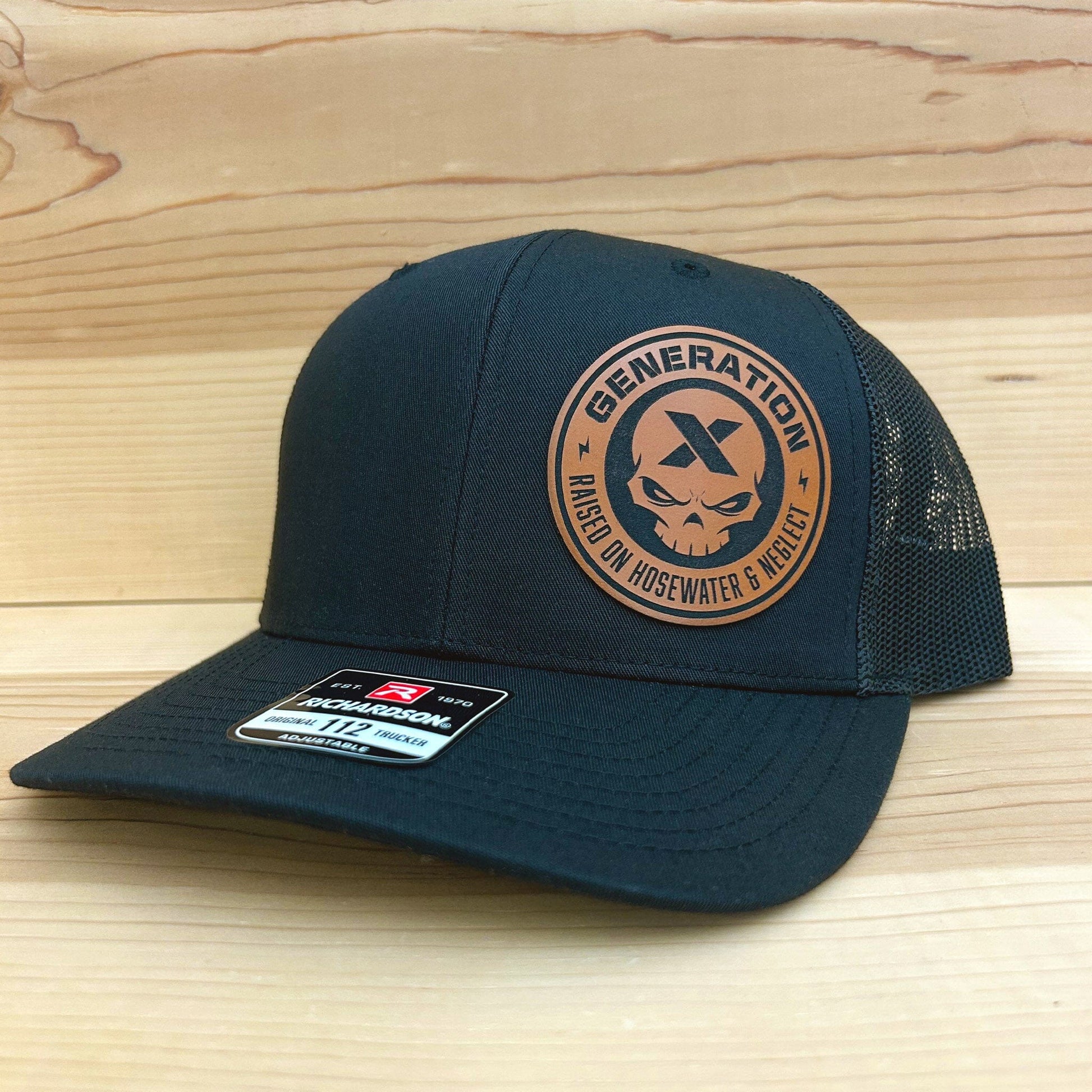 Generation X Skull Hat Headwear Signature Custom Works Black Hat with Rawhide Patch 