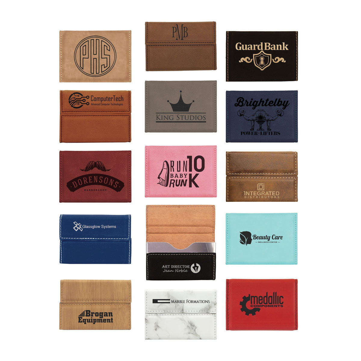 Hard Business Card Holder, Laserable Leatherette, Laser Engraved Signature Cutouts 