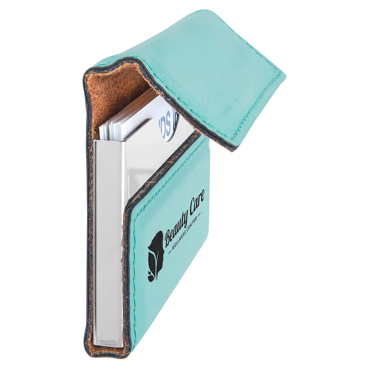 Hard Business Card Holder, Laserable Leatherette, Laser Engraved Signature Cutouts 