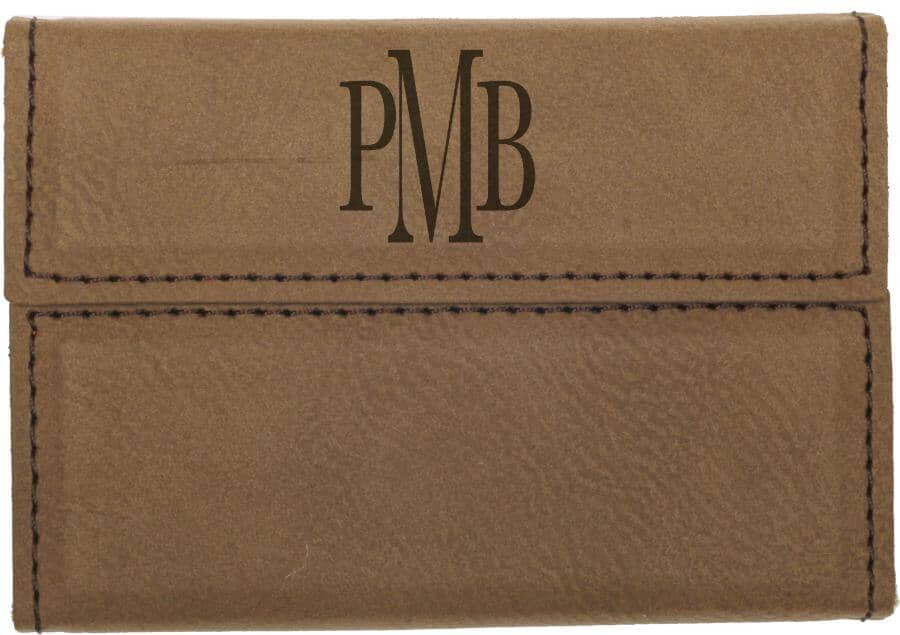 Hard Business Card Holder, Laserable Leatherette, Laser Engraved Signature Cutouts Dark Brown/Black 