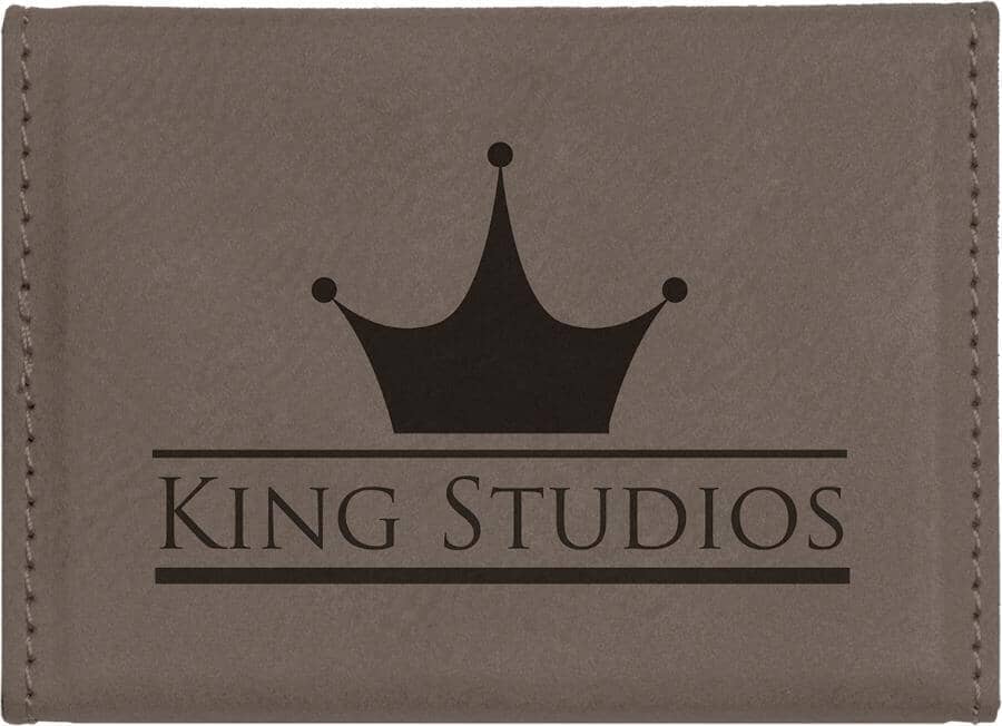 Hard Business Card Holder, Laserable Leatherette, Laser Engraved Signature Cutouts Gray/Black 