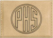 Hard Business Card Holder, Laserable Leatherette, Laser Engraved Signature Cutouts Light Brown/Black 