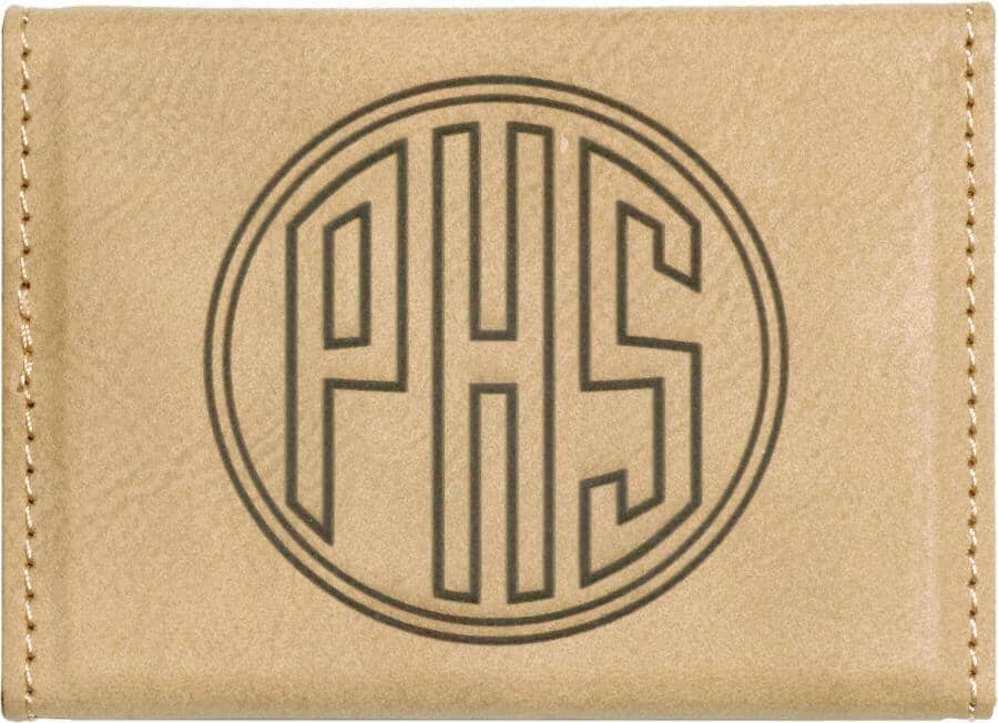 Hard Business Card Holder, Laserable Leatherette, Laser Engraved Signature Cutouts Light Brown/Black 
