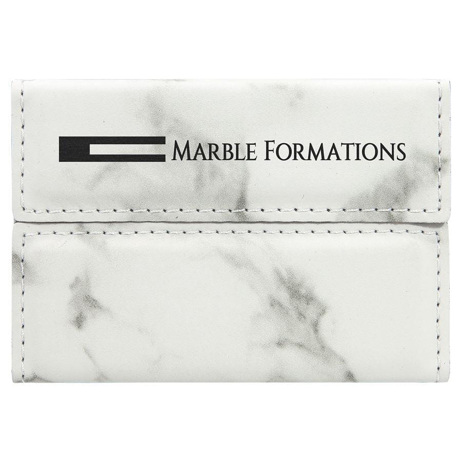 Hard Business Card Holder, Laserable Leatherette, Laser Engraved Signature Cutouts Marble/Black 