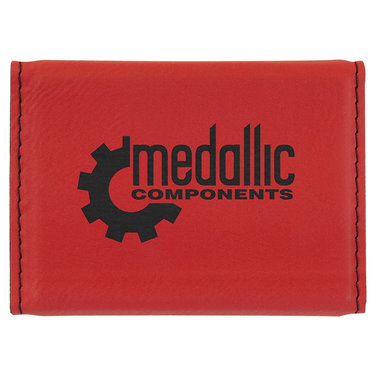 Hard Business Card Holder, Laserable Leatherette, Laser Engraved Signature Cutouts Red/Black 