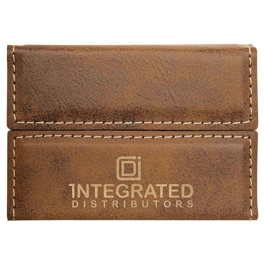 Hard Business Card Holder, Laserable Leatherette, Laser Engraved Signature Cutouts Rustic/Gold 