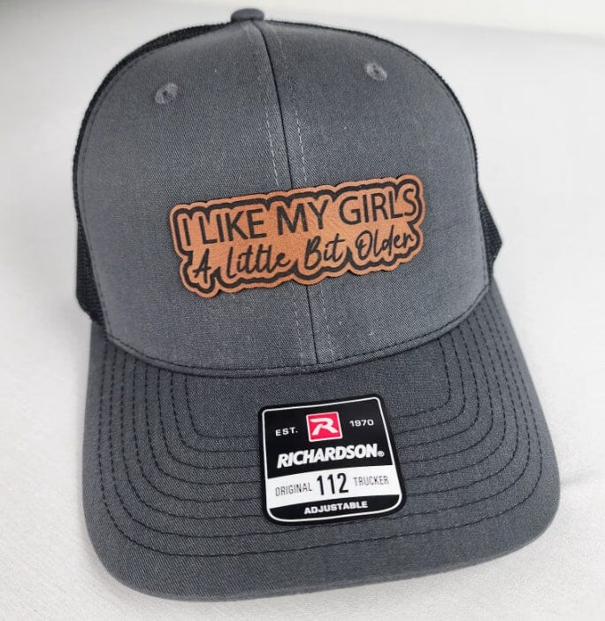 "I Like My Girls a Little Bit Older" – Engraved Leather Patch Hat Signature Custom Works 