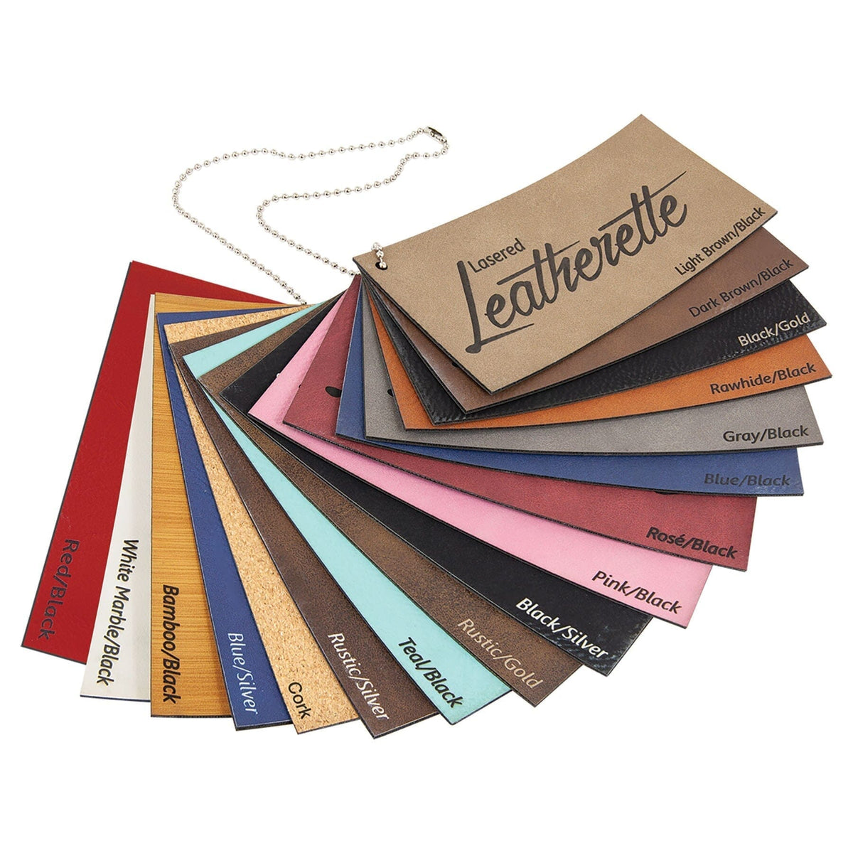 Laserable Leatherette Swatch Sample Set on a Chain, 2in x 4in Signature Cutouts 