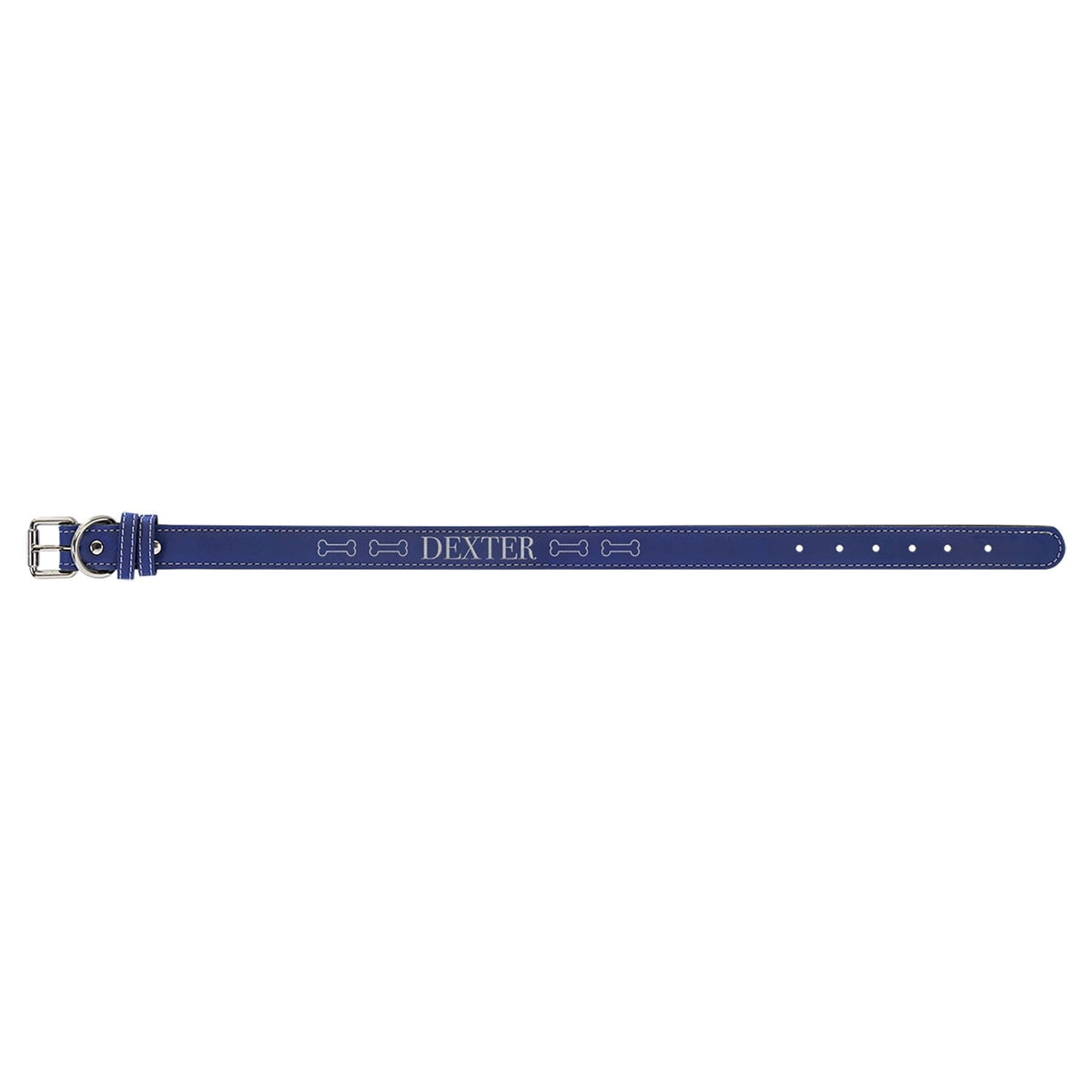 Pet Collar, 27" x 1-1/4", Laserable Leatherette Signature Cutouts Blue/Silver 