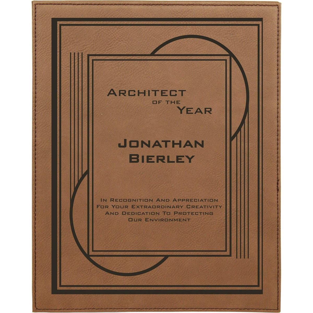 Plaque, Laserable Leatherette, 10 1/2" x 13", Laser Engraved Signature Cutouts Dark Brown/Black 