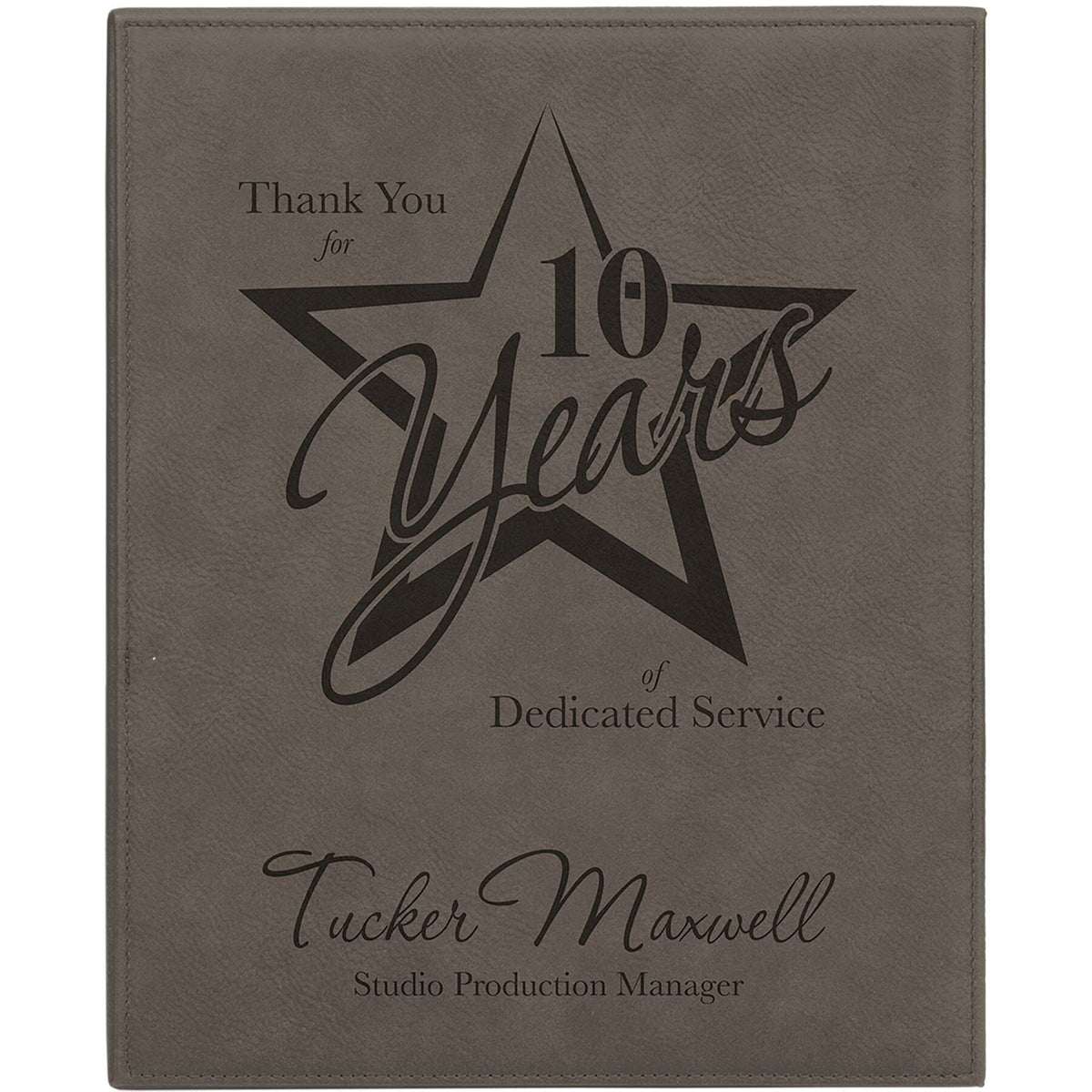 Plaque, Laserable Leatherette, 10 1/2" x 13", Laser Engraved Signature Cutouts Gray/Black 
