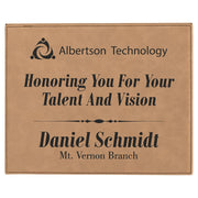 Plaque, Laserable Leatherette, 10 1/2" x 13", Laser Engraved Signature Cutouts Light Brown/Black 