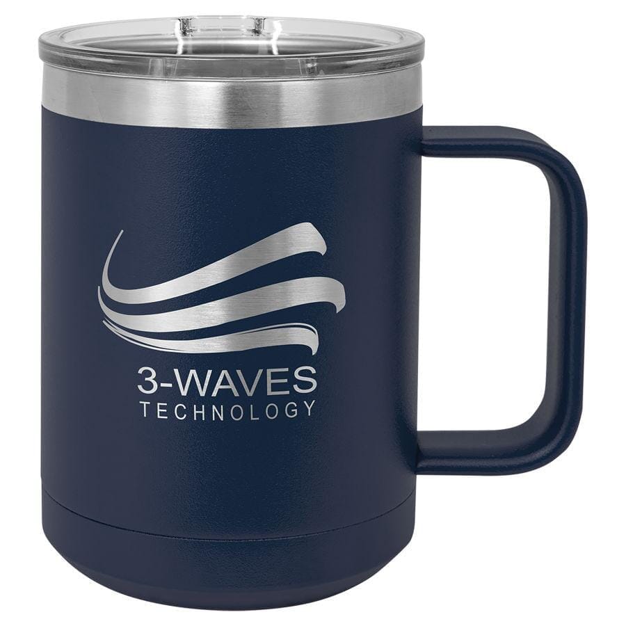 Polar Camel 15oz Stainless Steel Coffee Mug Signature Cutouts Navy Blue 