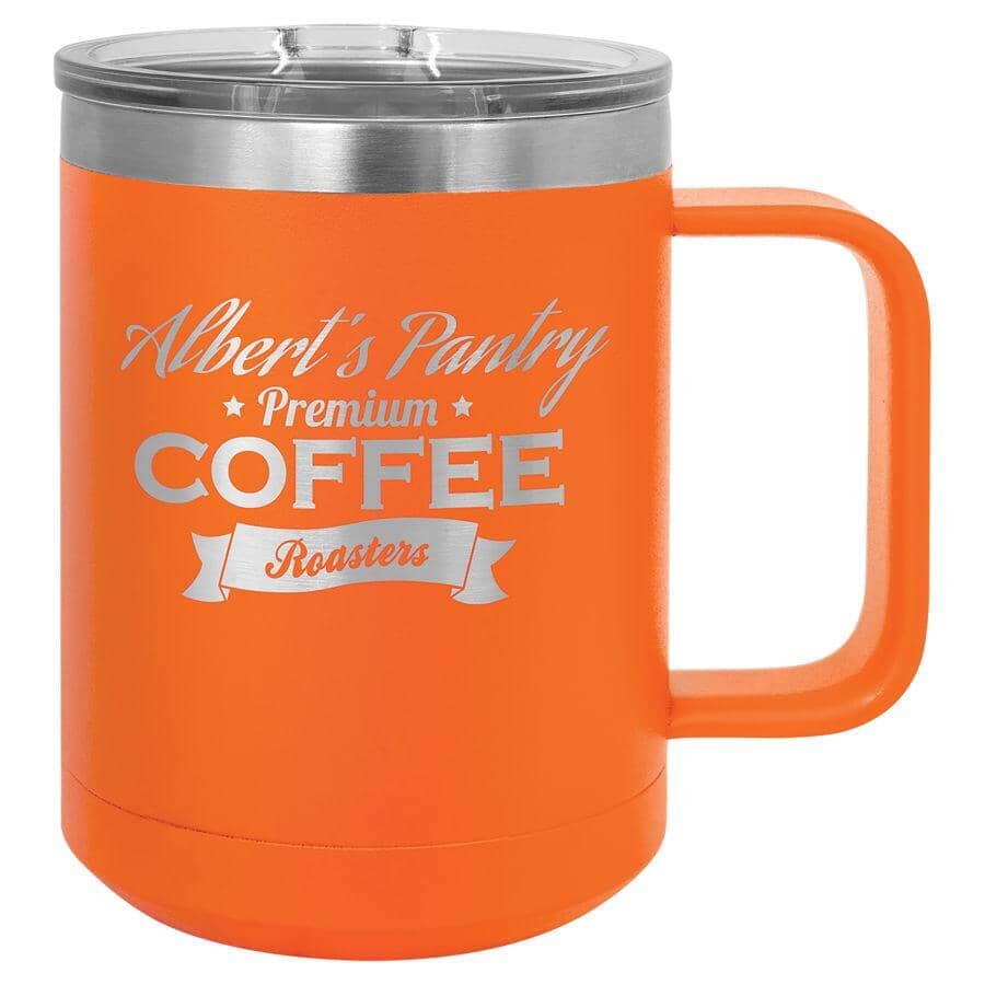 Polar Camel 15oz Stainless Steel Coffee Mug Signature Cutouts Orange 