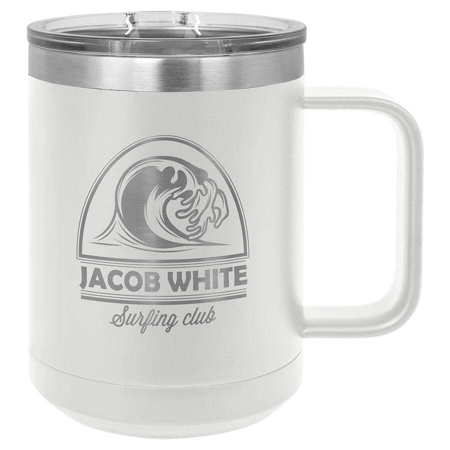 Polar Camel 15oz Stainless Steel Coffee Mug Signature Cutouts White 