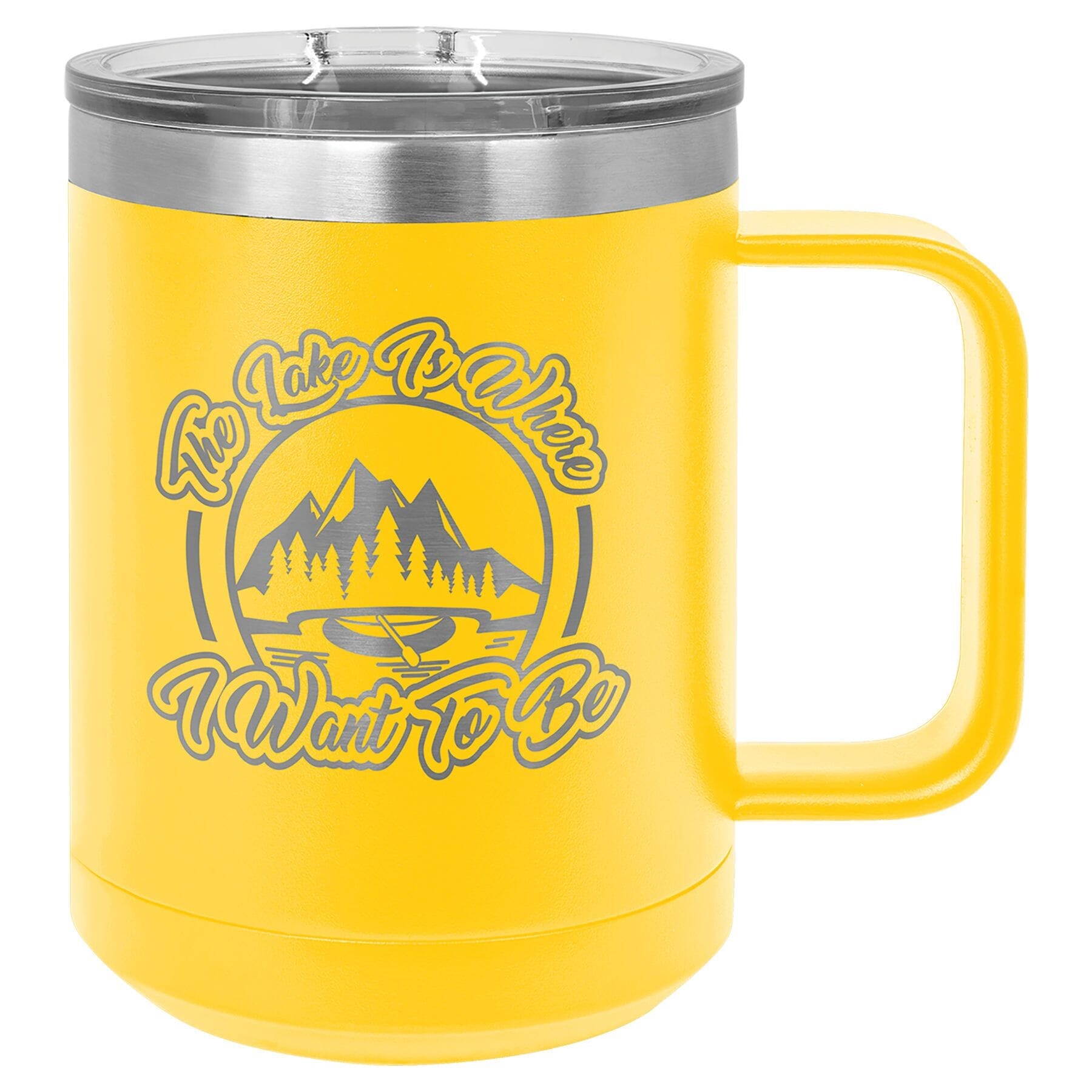 Polar Camel 15oz Stainless Steel Coffee Mug Signature Cutouts Yellow 
