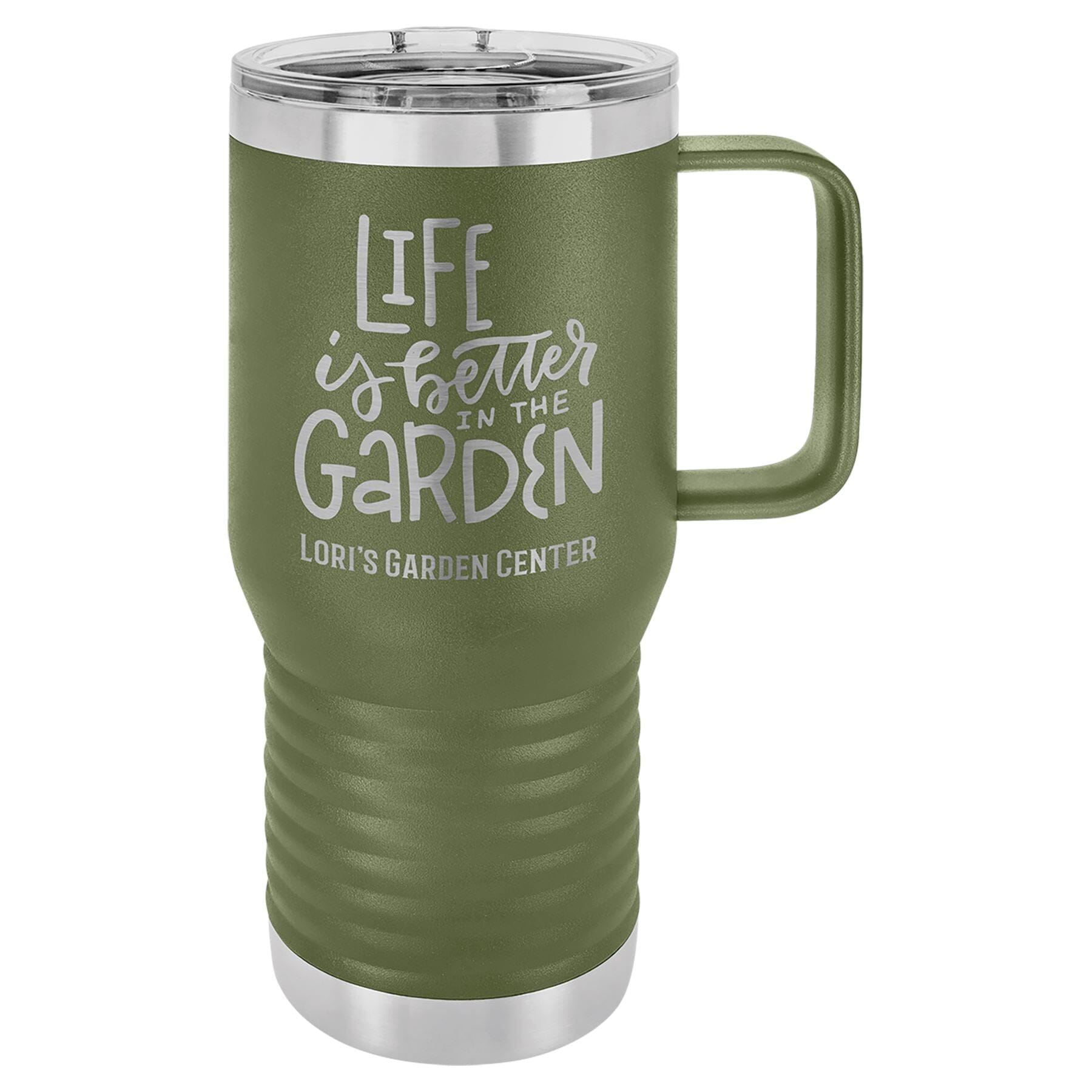 Polar Camel 20 oz Stainless Steel Travel Mug w/Handle Signature Cutouts Olive Green Standard 