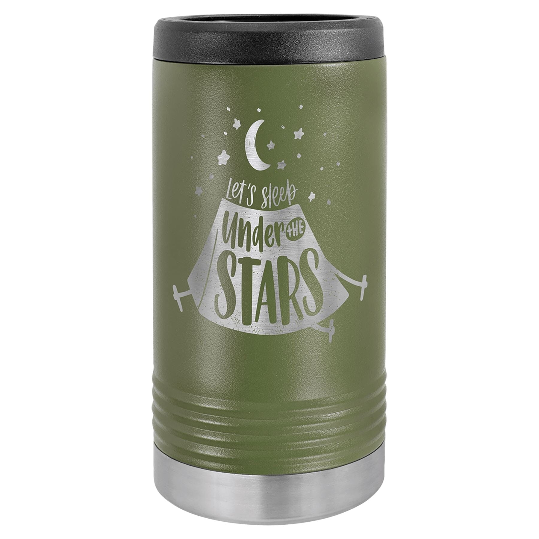 Polar Camel Stainless Steel Insulated Slim Beverage/Can Holder Signature Cutouts Olive Green 