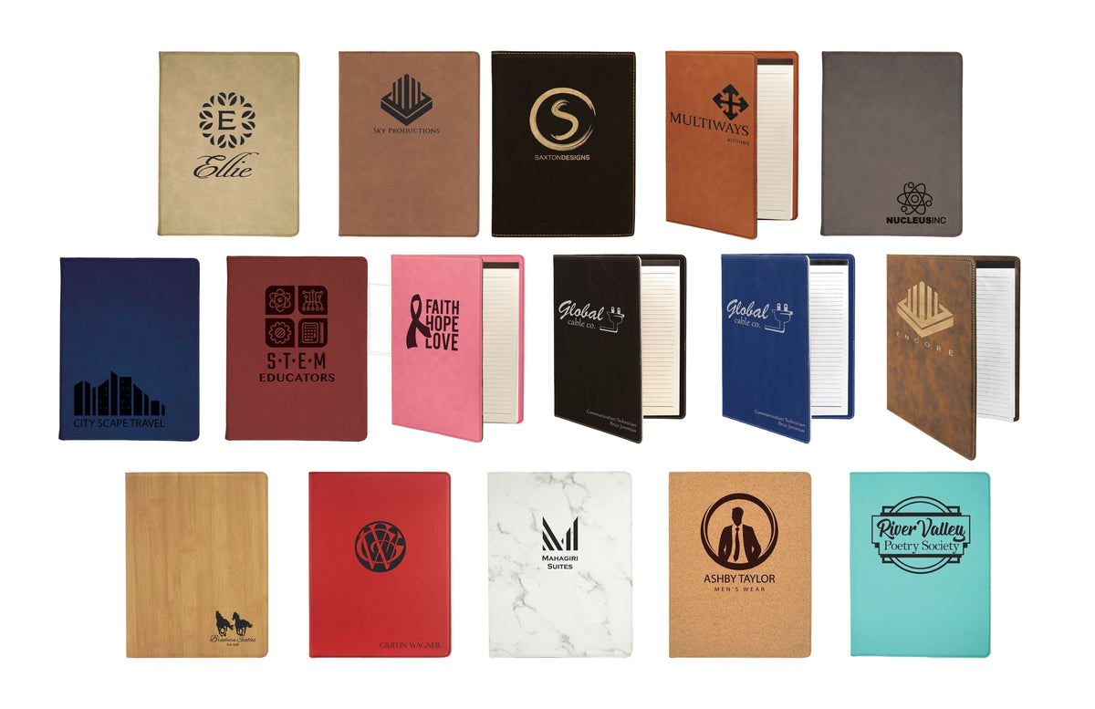 Portfolio/Padfolio w/Notepad, 9-1/2" x 12" Laserable Leatherette Signature Cutouts 