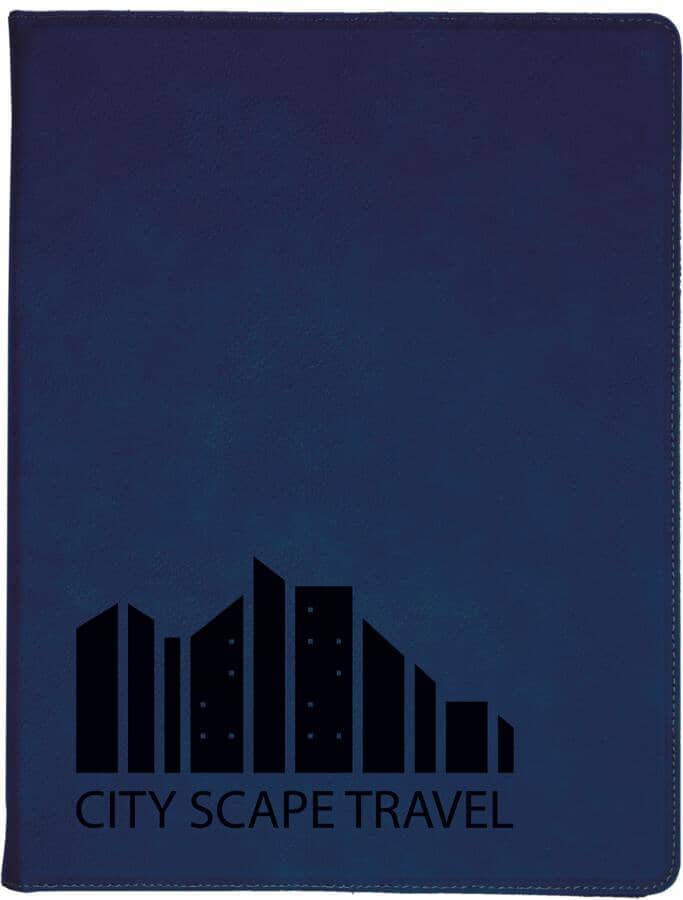 Portfolio/Padfolio w/Notepad, 9-1/2" x 12" Laserable Leatherette Signature Cutouts Blue/Black 