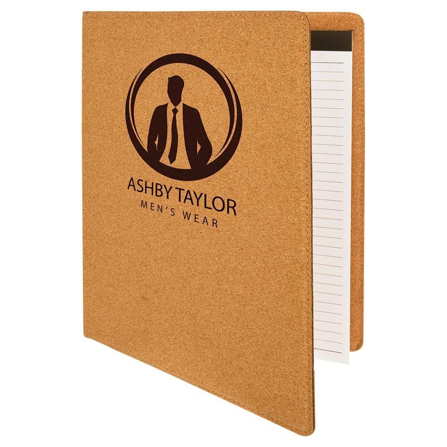 Portfolio/Padfolio w/Notepad, 9-1/2" x 12" Laserable Leatherette Signature Cutouts Cork 