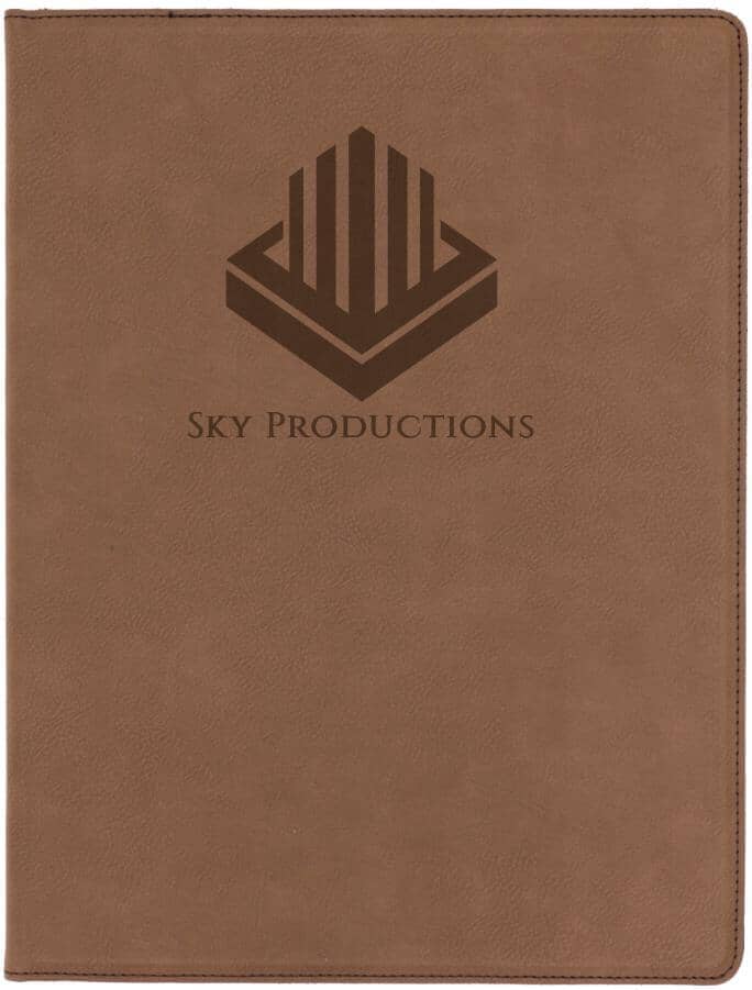 Portfolio/Padfolio w/Notepad, 9-1/2" x 12" Laserable Leatherette Signature Cutouts Dark Brown/Black 