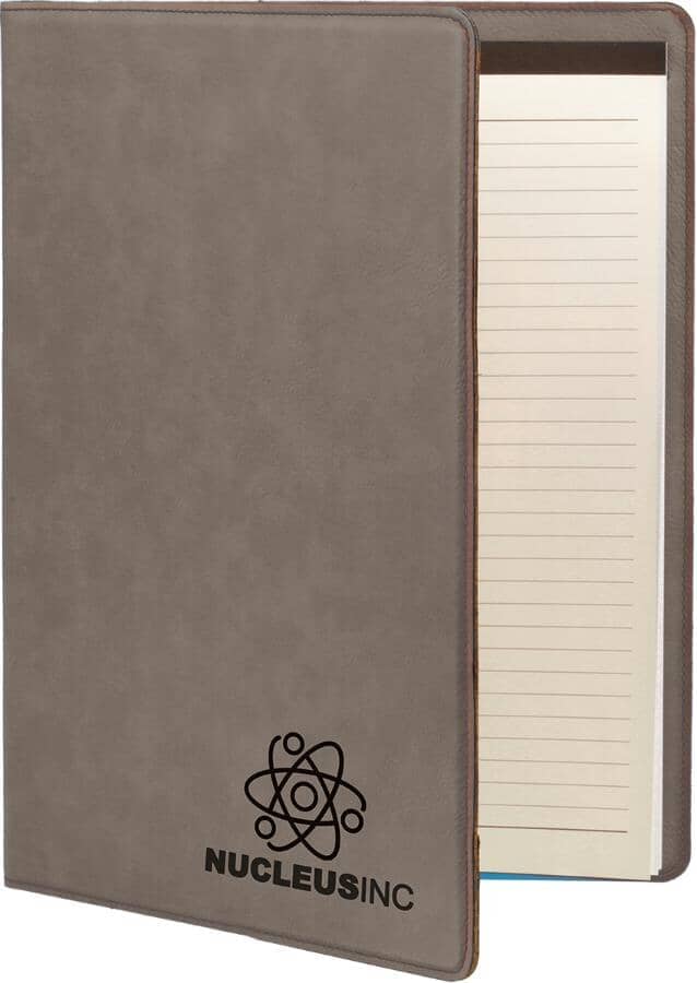 Portfolio/Padfolio w/Notepad, 9-1/2" x 12" Laserable Leatherette Signature Cutouts Gray/Black 
