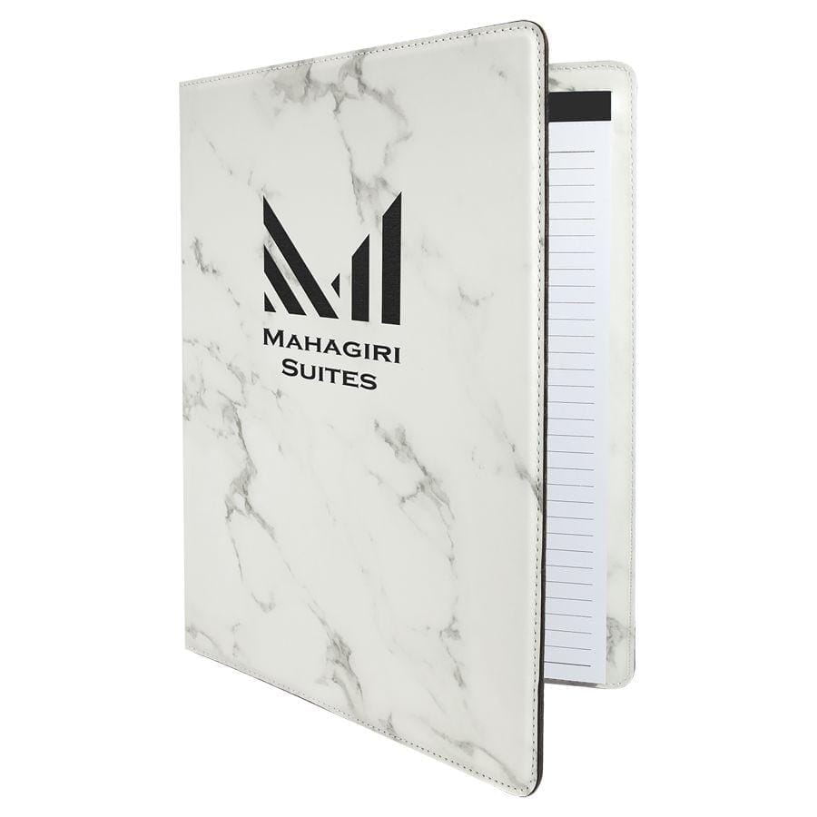 Portfolio/Padfolio w/Notepad, 9-1/2" x 12" Laserable Leatherette Signature Cutouts Marble/Black 