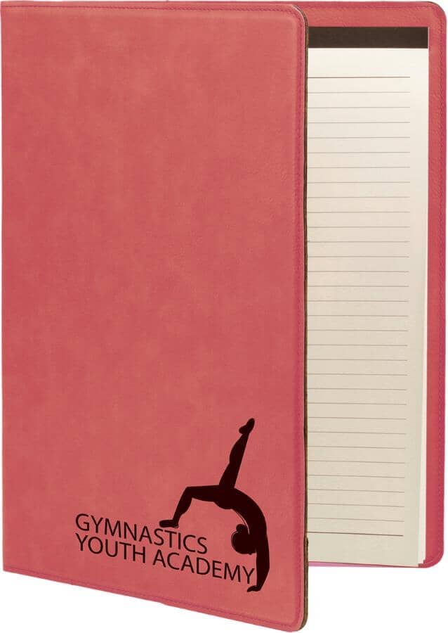 Portfolio/Padfolio w/Notepad, 9-1/2" x 12" Laserable Leatherette Signature Cutouts Pink/Black 
