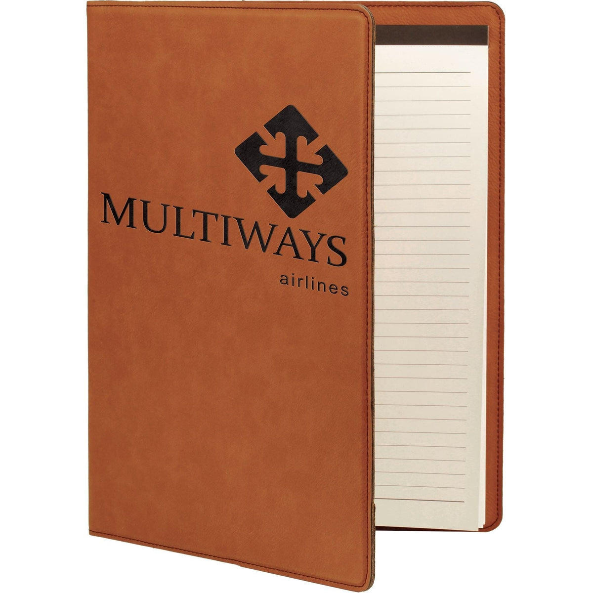 Portfolio/Padfolio w/Notepad, 9-1/2" x 12" Laserable Leatherette Signature Cutouts Rawhide/Black 