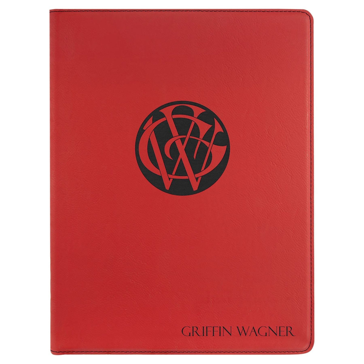 Portfolio/Padfolio w/Notepad, 9-1/2" x 12" Laserable Leatherette Signature Cutouts Red/Black 