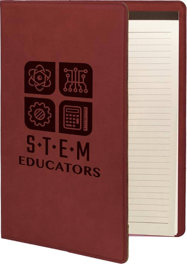 Portfolio/Padfolio w/Notepad, 9-1/2" x 12" Laserable Leatherette Signature Cutouts Rose/Black 