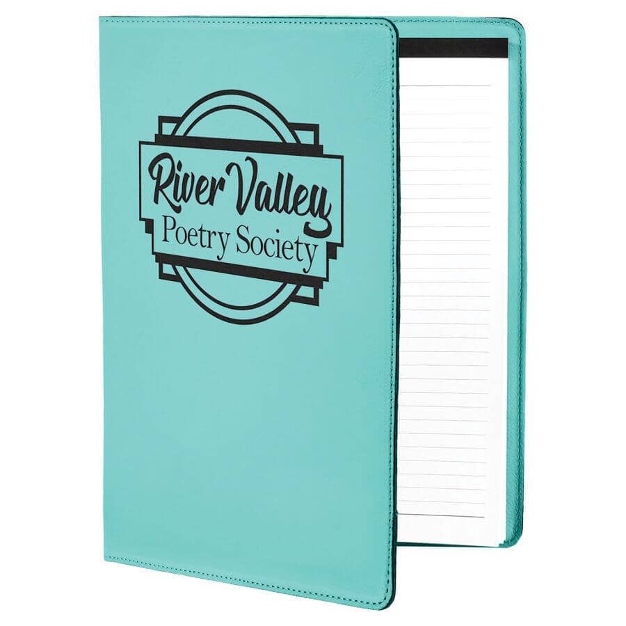 Portfolio/Padfolio w/Notepad, 9-1/2" x 12" Laserable Leatherette Signature Cutouts Teal/Black 