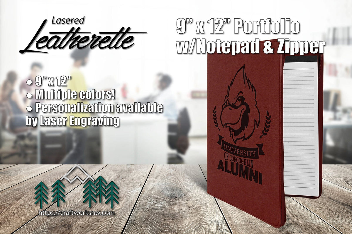 Portfolio/Padfolio w/Zipper & Notepad, 9-1/2" x 12" Laserable Leatherette Signature Cutouts 