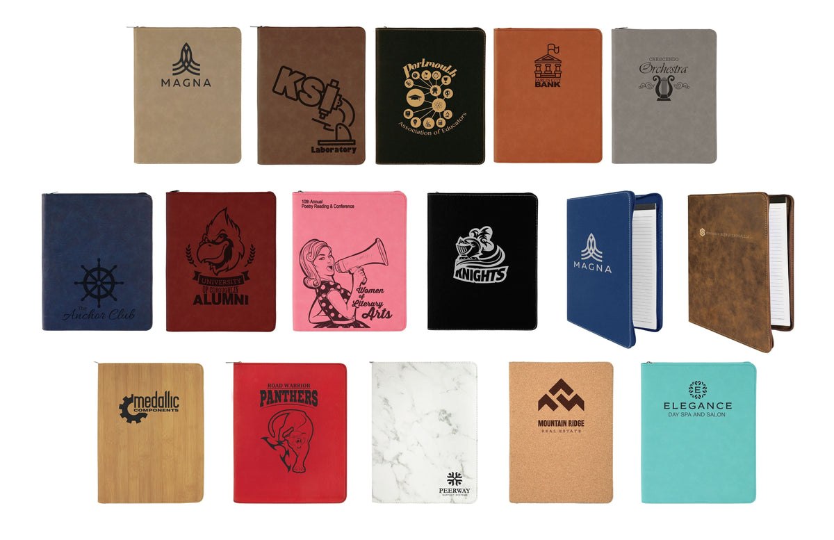Portfolio/Padfolio w/Zipper & Notepad, 9-1/2" x 12" Laserable Leatherette Signature Cutouts 