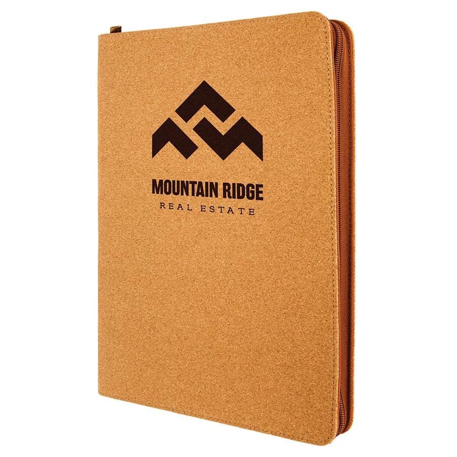Portfolio/Padfolio w/Zipper & Notepad, 9-1/2" x 12" Laserable Leatherette Signature Cutouts Cork 