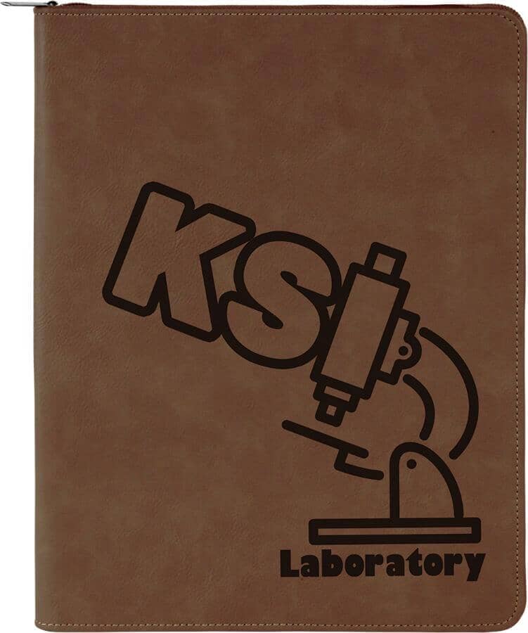 Portfolio/Padfolio w/Zipper & Notepad, 9-1/2" x 12" Laserable Leatherette Signature Cutouts Dark Brown/Black 