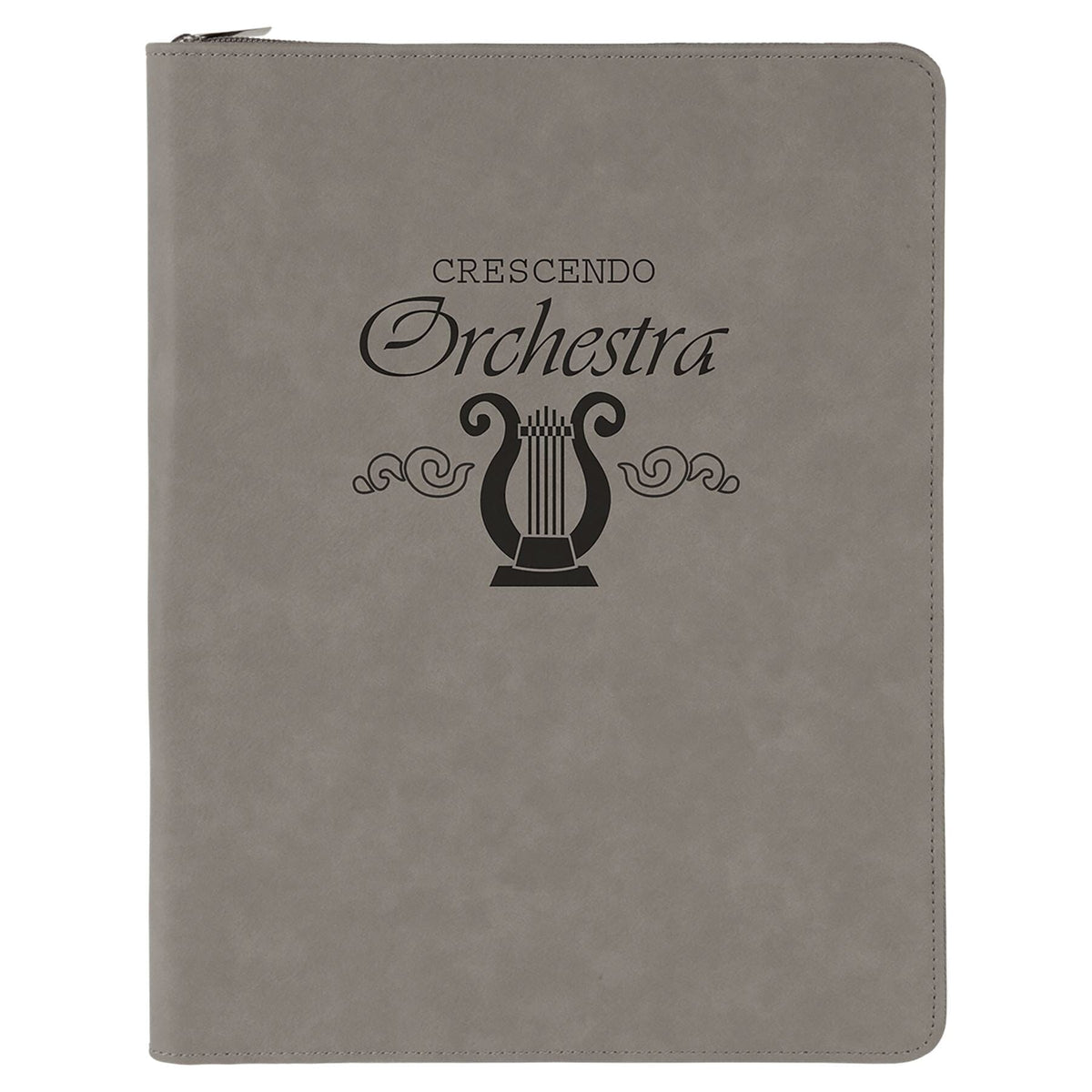 Portfolio/Padfolio w/Zipper & Notepad, 9-1/2" x 12" Laserable Leatherette Signature Cutouts Gray/Black 