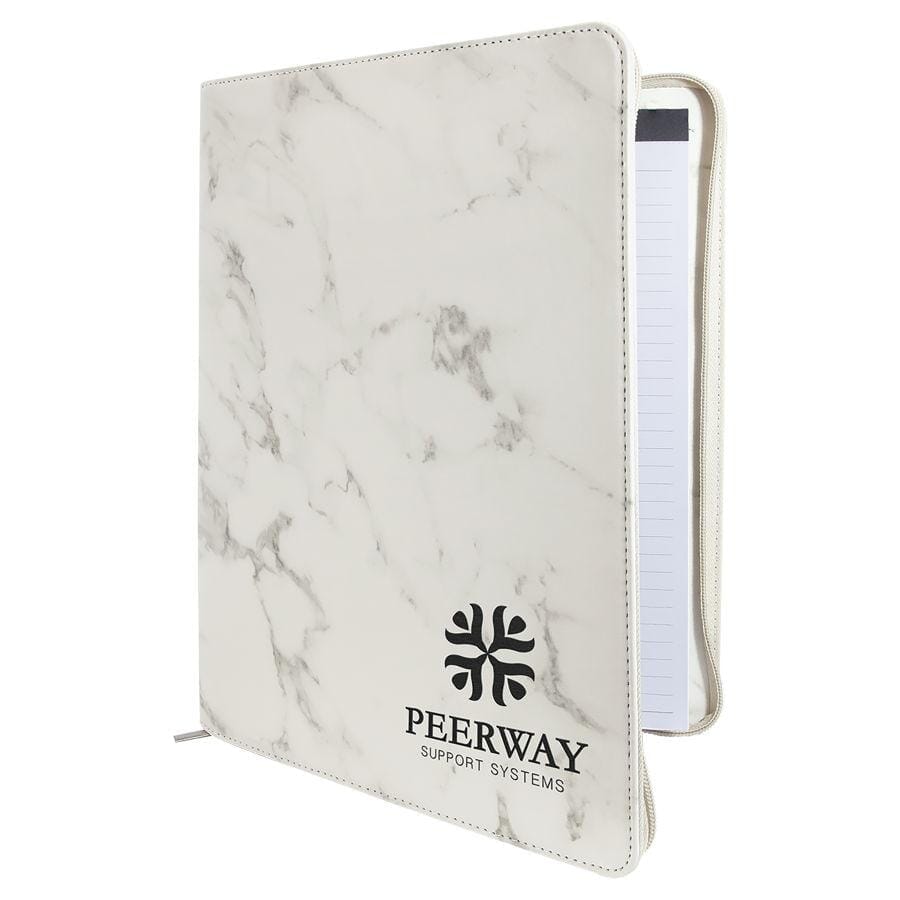 Portfolio/Padfolio w/Zipper & Notepad, 9-1/2" x 12" Laserable Leatherette Signature Cutouts Marble/Black 