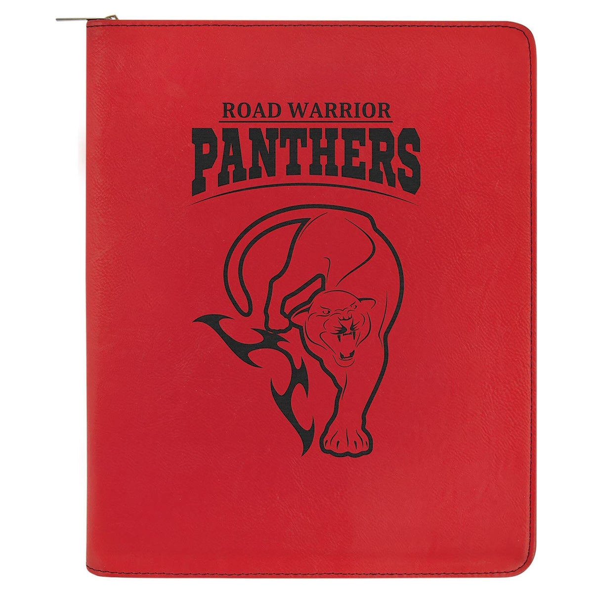 Portfolio/Padfolio w/Zipper & Notepad, 9-1/2" x 12" Laserable Leatherette Signature Cutouts Red/Black 