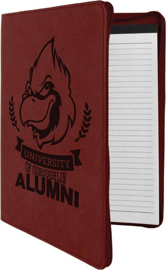 Portfolio/Padfolio w/Zipper & Notepad, 9-1/2" x 12" Laserable Leatherette Signature Cutouts Rose/Black 