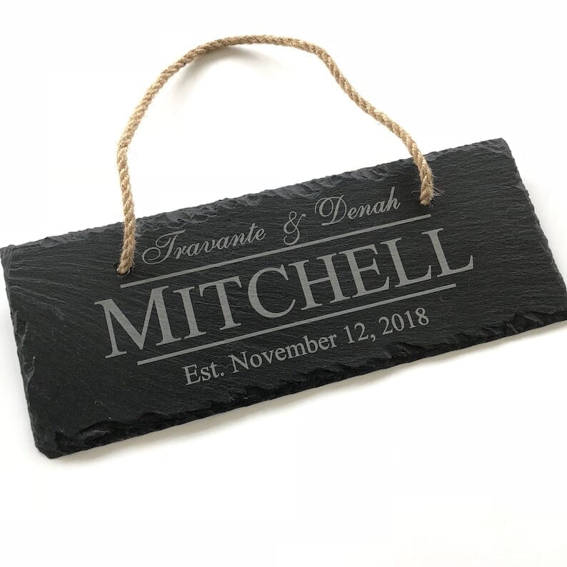 Rectangular Personalized Slate House Marker Sign Design - Two Sizes - Custom House Realtor Closing Gift, House Warming Gift, Wedding Gift Signature Custom Works Small 10" x 4" inches 