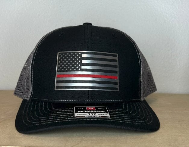 Richardson 112 Acrylic Patch US Flag with Thin Line Supporter Signature Custom Works Black/Charcoal Hat with Stainless Thin Red Line 