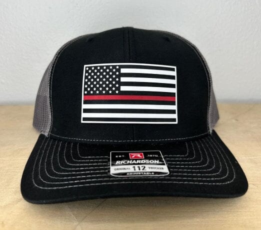 Richardson 112 Acrylic Patch US Flag with Thin Line Supporter Signature Custom Works Black/Charcoal Hat with White Thin Red Line 