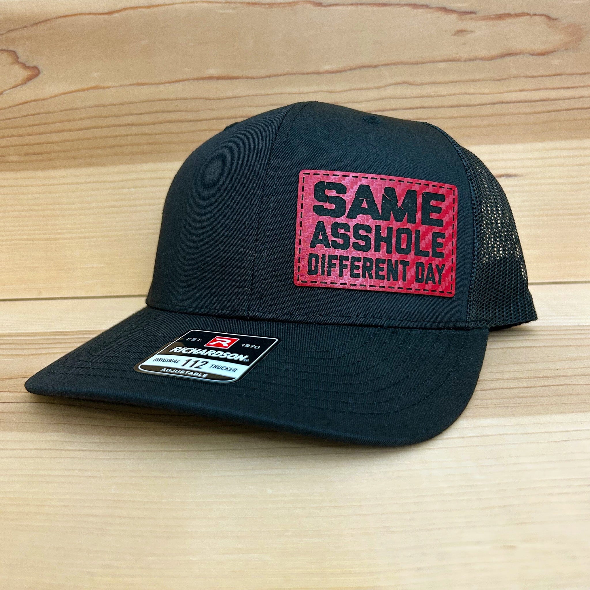 Same Asshole Different Day Hat Headwear Signature Custom Works Black with Red Carbon Fiber/Black Patch 