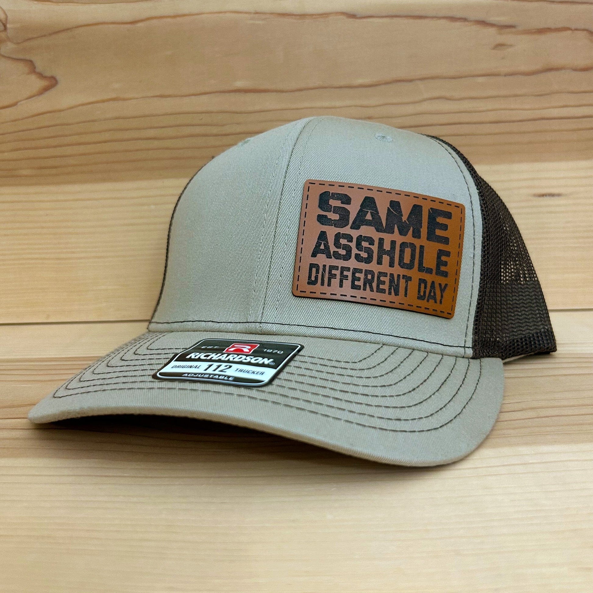Same Asshole Different Day Hat Headwear Signature Custom Works Khaki/Coffee Hat with Rawhide Patch 